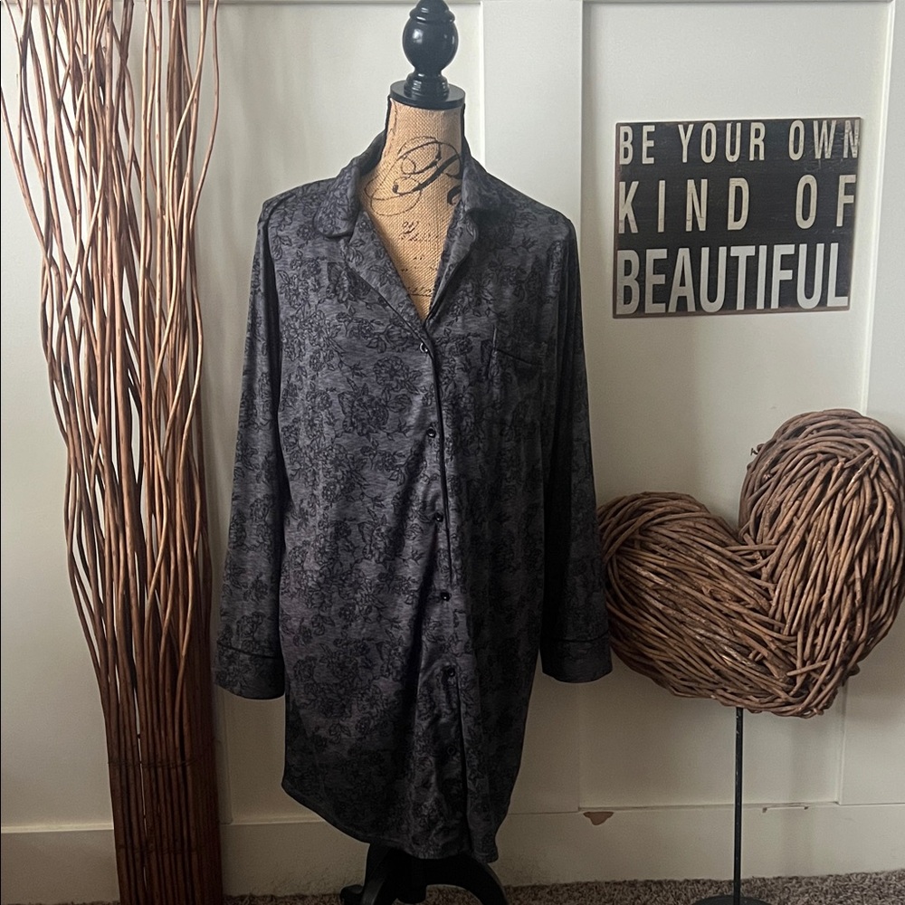 Tahari Charcoal Floral Sleep Shirt
